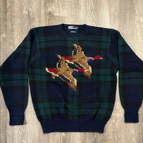 Polo Ralph Lauren Navy and Green Tartan Plaid Duck Sweater (Size Medium).  EUC! - Picture 1 of 8